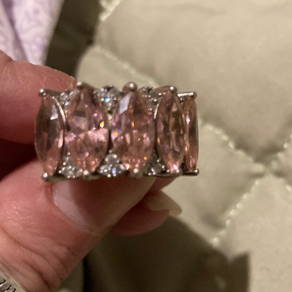 Stunning Pink Ice Ring With Cubic Zirconias Size 5 Rodium Over Sterling Silver - Picture 2 of 6
